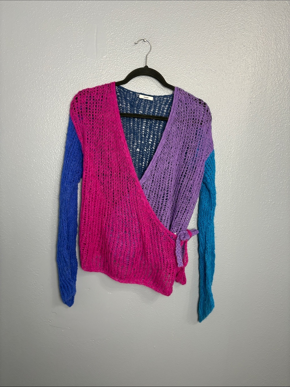 Maiami Colorblock Open-Knit Wrap Sweater - Pink, Purple & Blue S/M